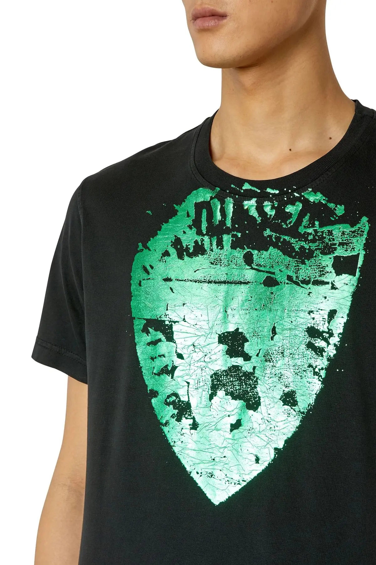 Black T-shirt with metallic shield print