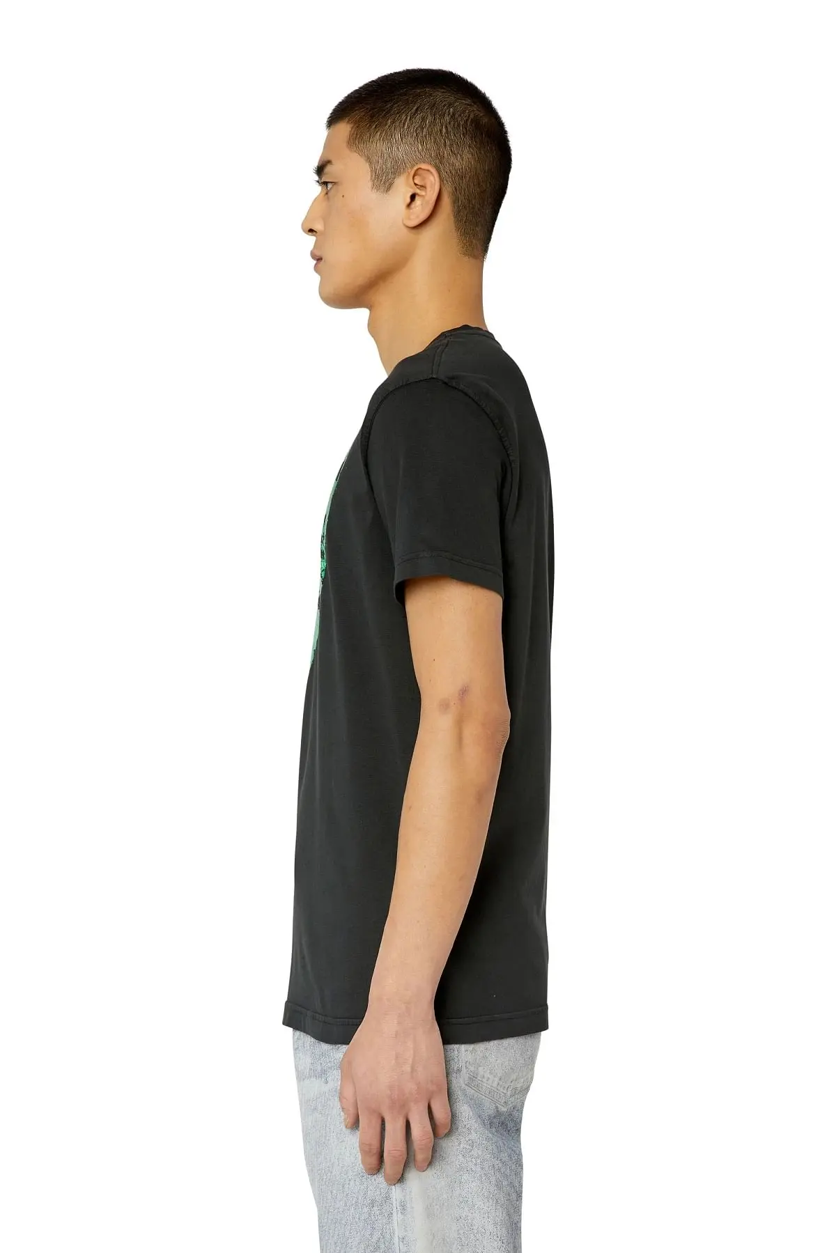 Black T-shirt with metallic shield print