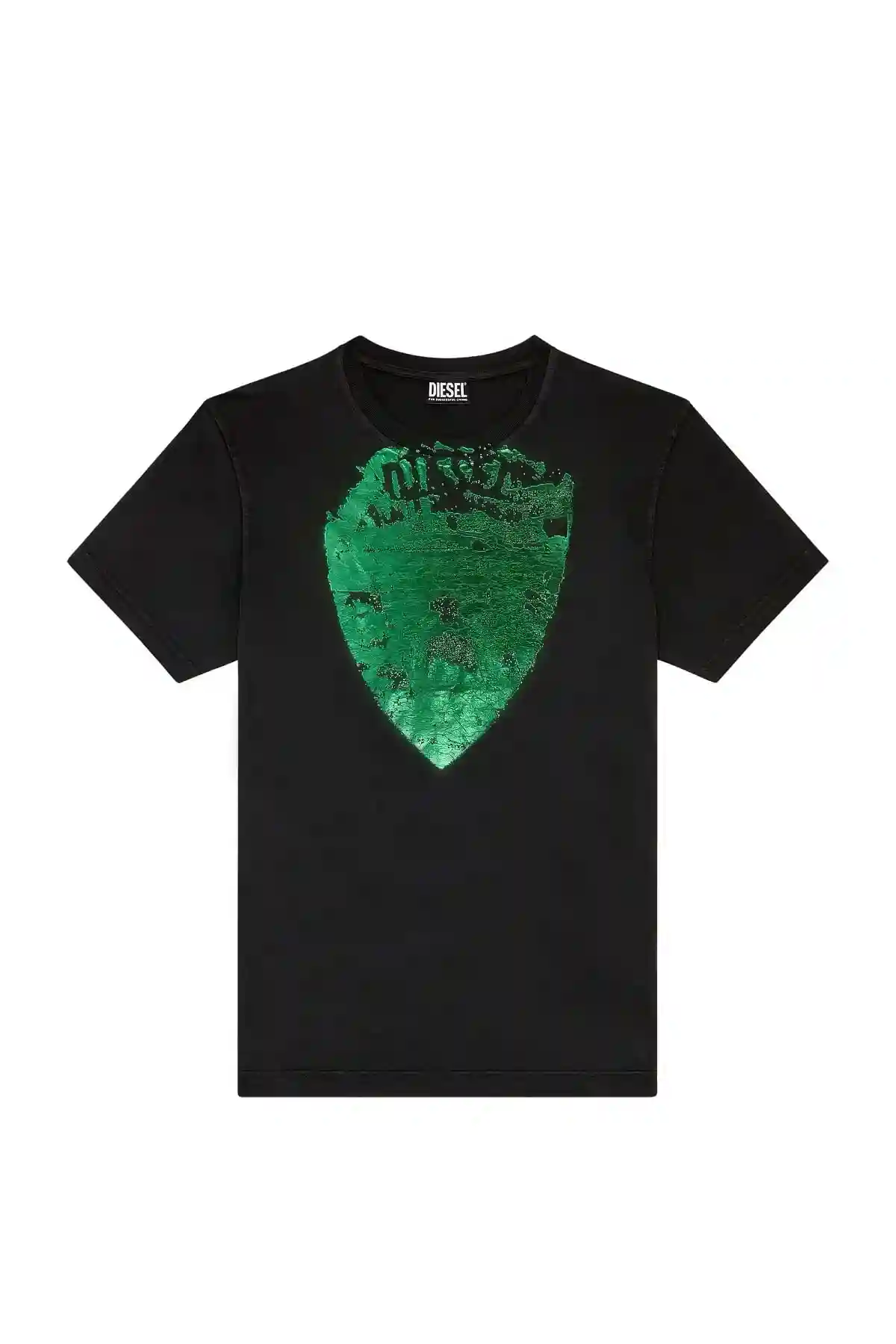 Black T-shirt with metallic shield print