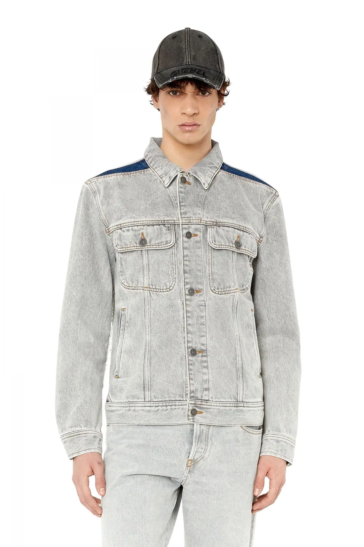 Grey Regular-fit panelled trucker jacket