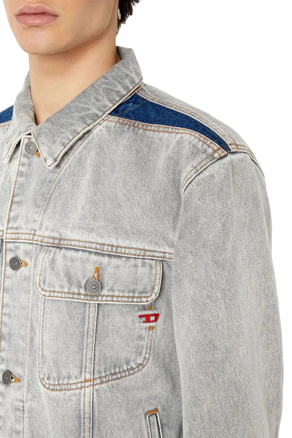 Grey Regular-fit panelled trucker jacket