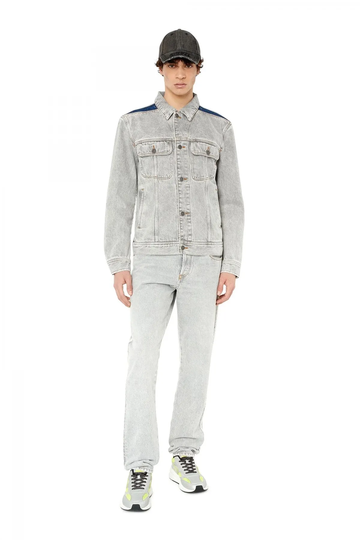 Grey Regular-fit panelled trucker jacket