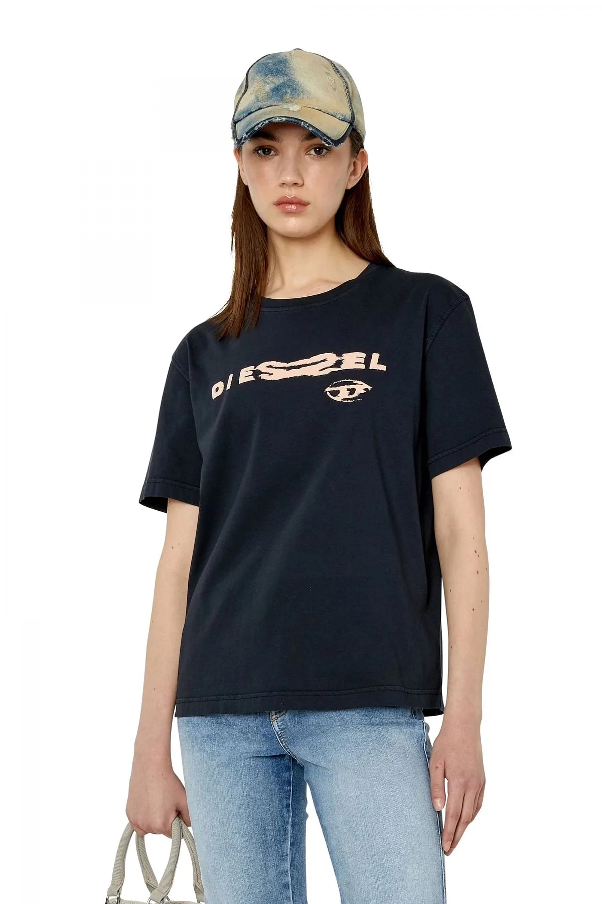 Black T-shirt with distorted Diesel puff print