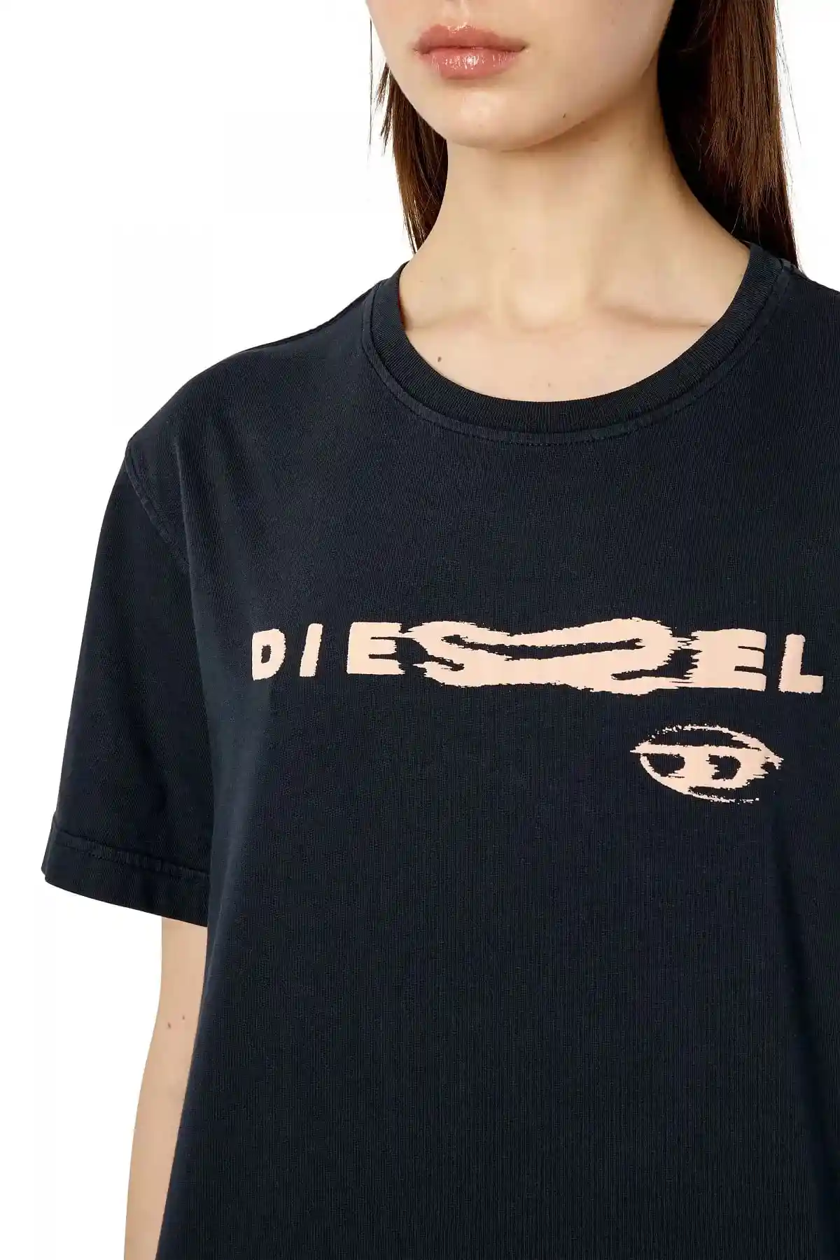 Black T-shirt with distorted Diesel puff print