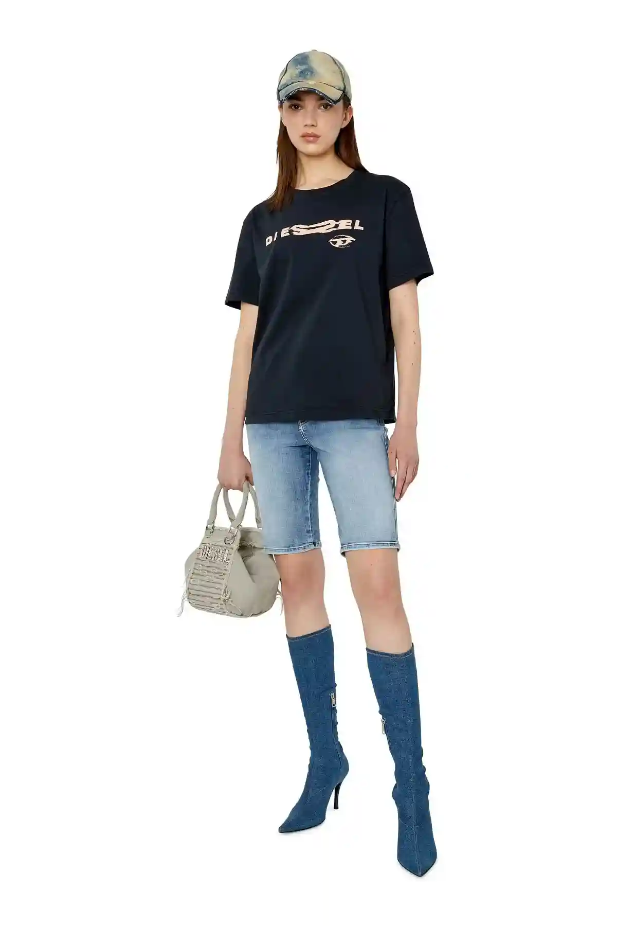 Black T-shirt with distorted Diesel puff print