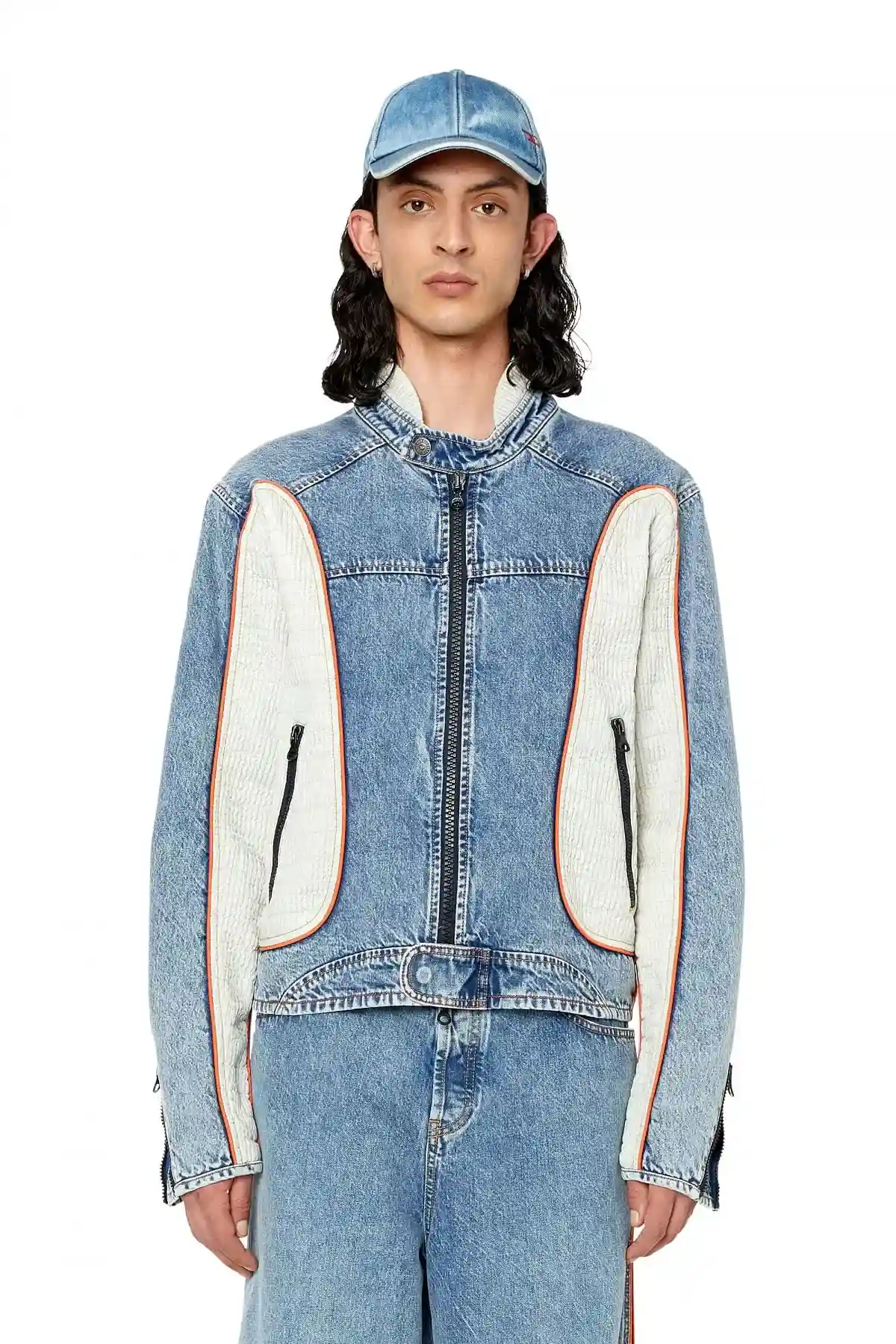 Blue Biker jacket in denim and fabric