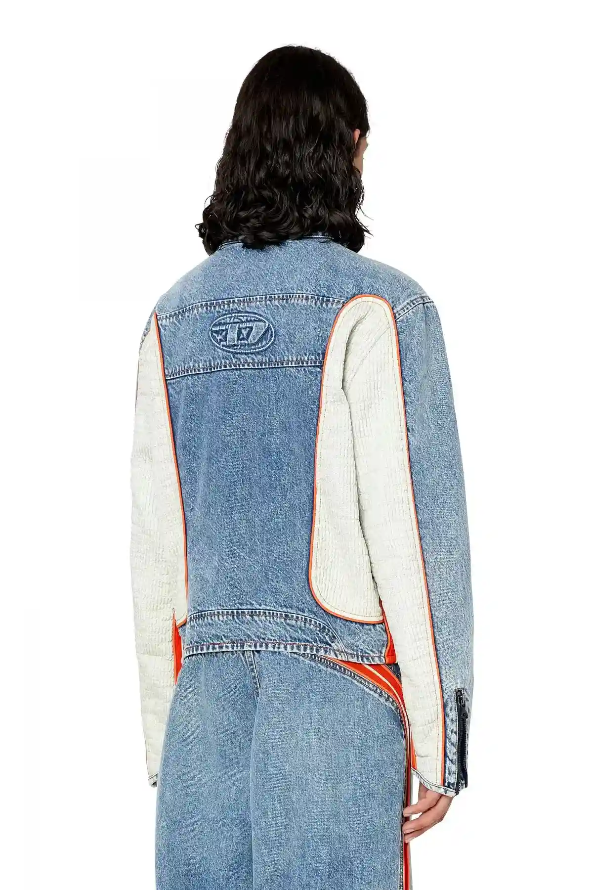 Blue Biker jacket in denim and fabric