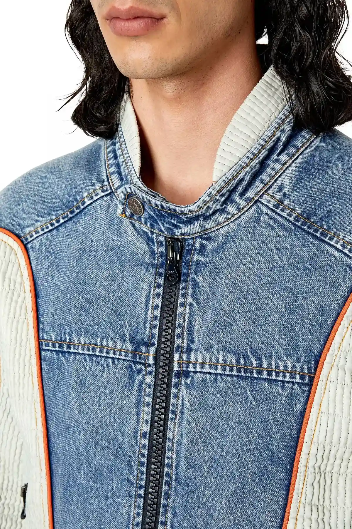 Blue Biker jacket in denim and fabric