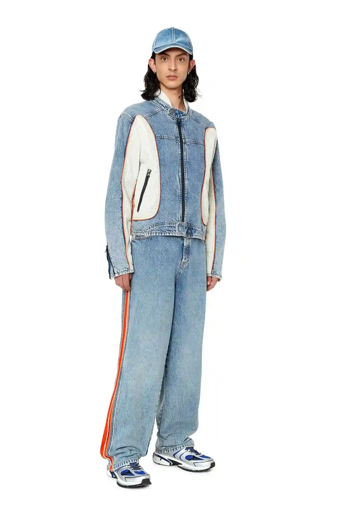 Blue Biker jacket in denim and fabric