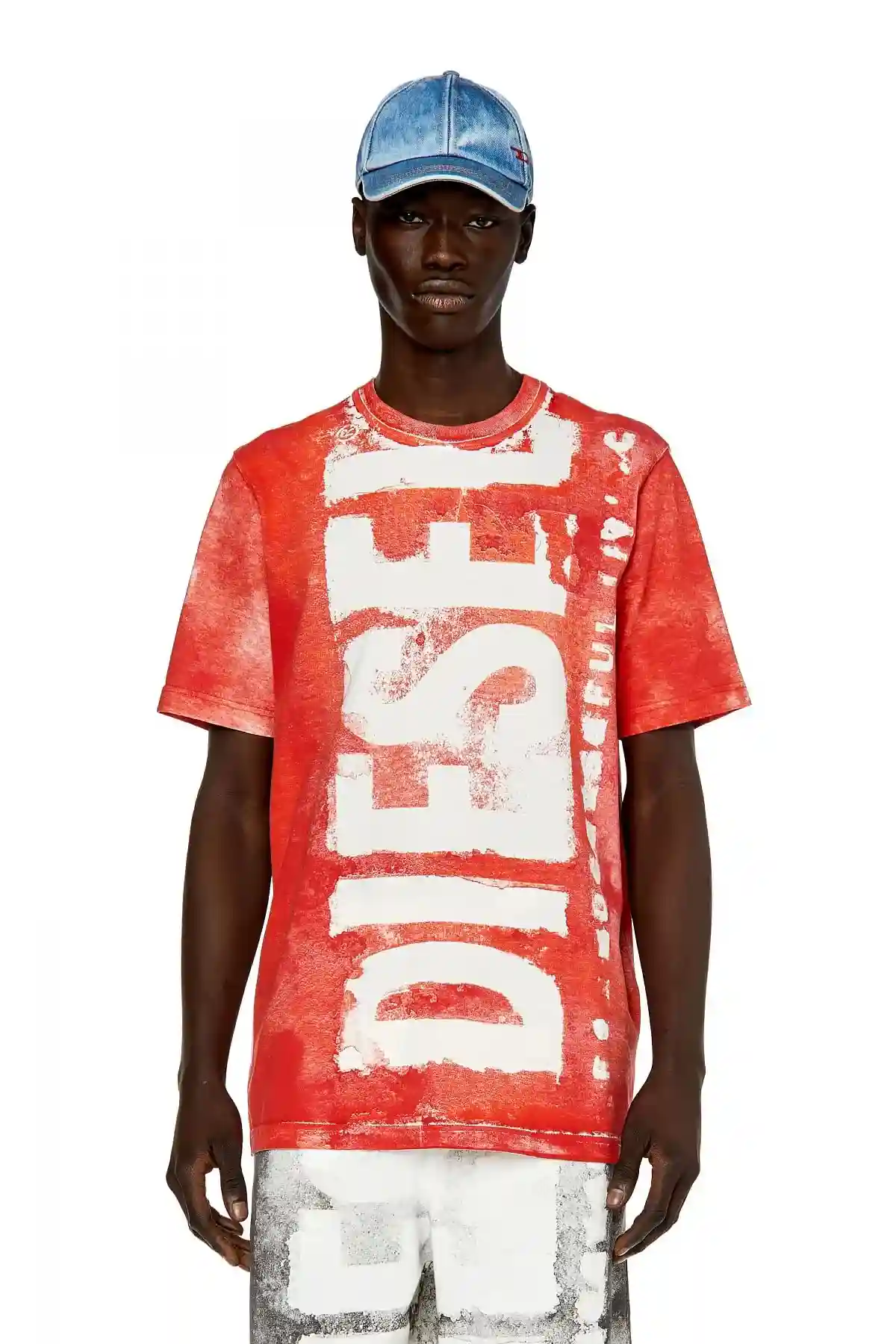 Red T-shirt with bleeding logo