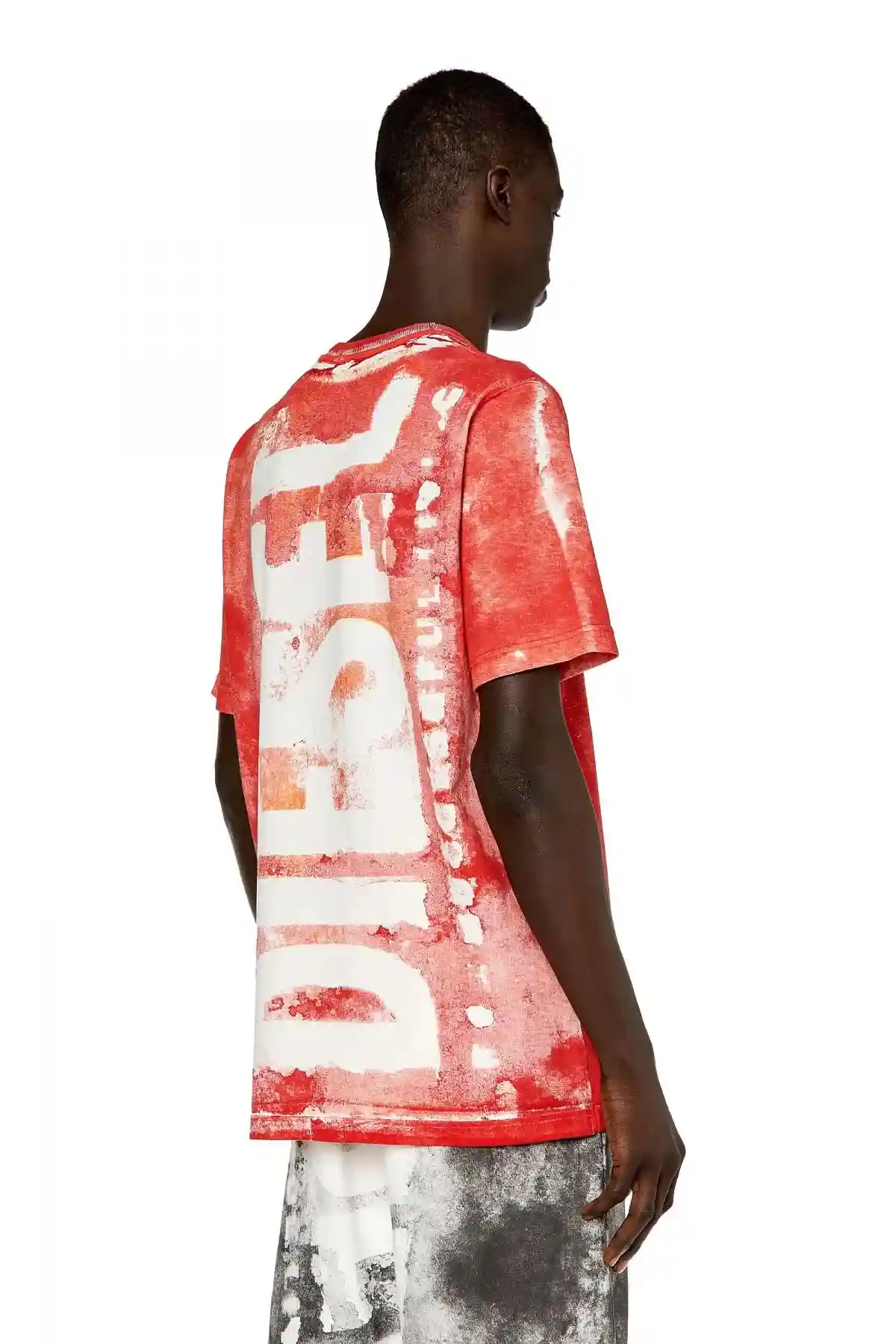 Red T-shirt with bleeding logo