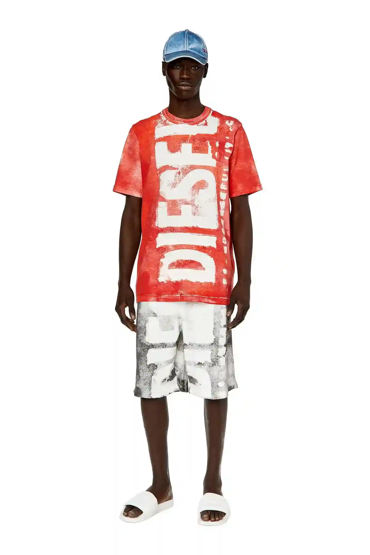 Red T-shirt with bleeding logo