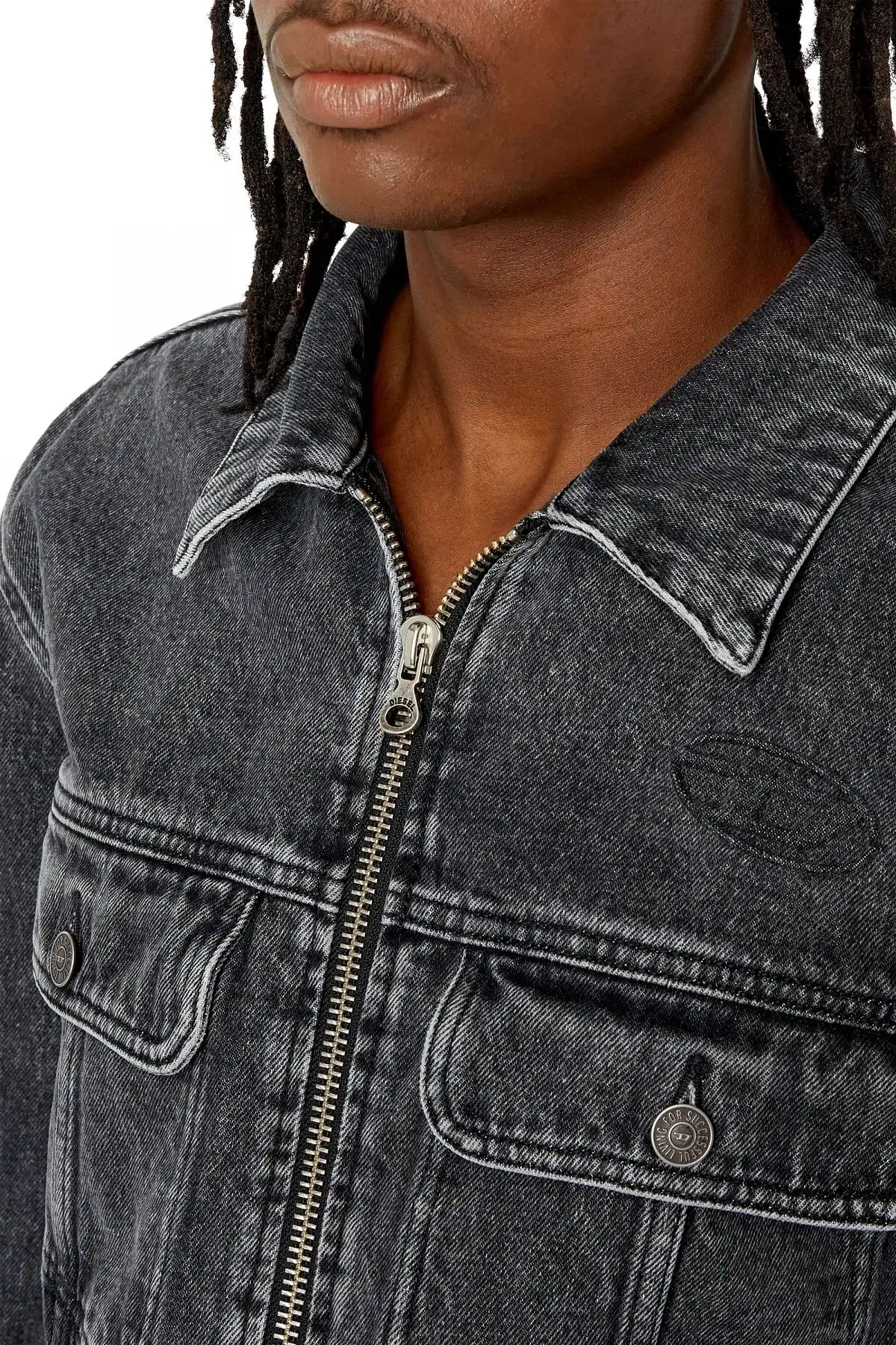 Black Regular-fit logo-embossed trucker jacket