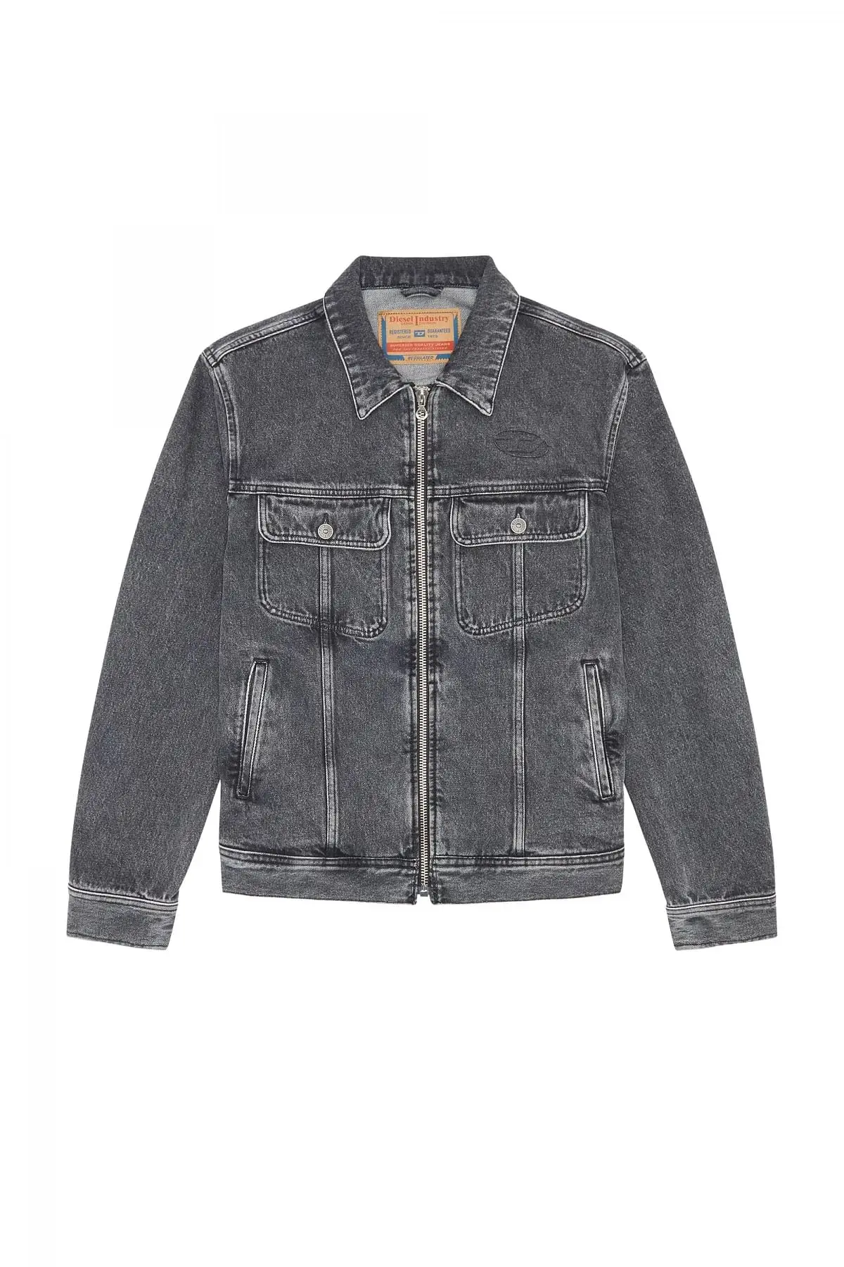 Black Regular-fit logo-embossed trucker jacket