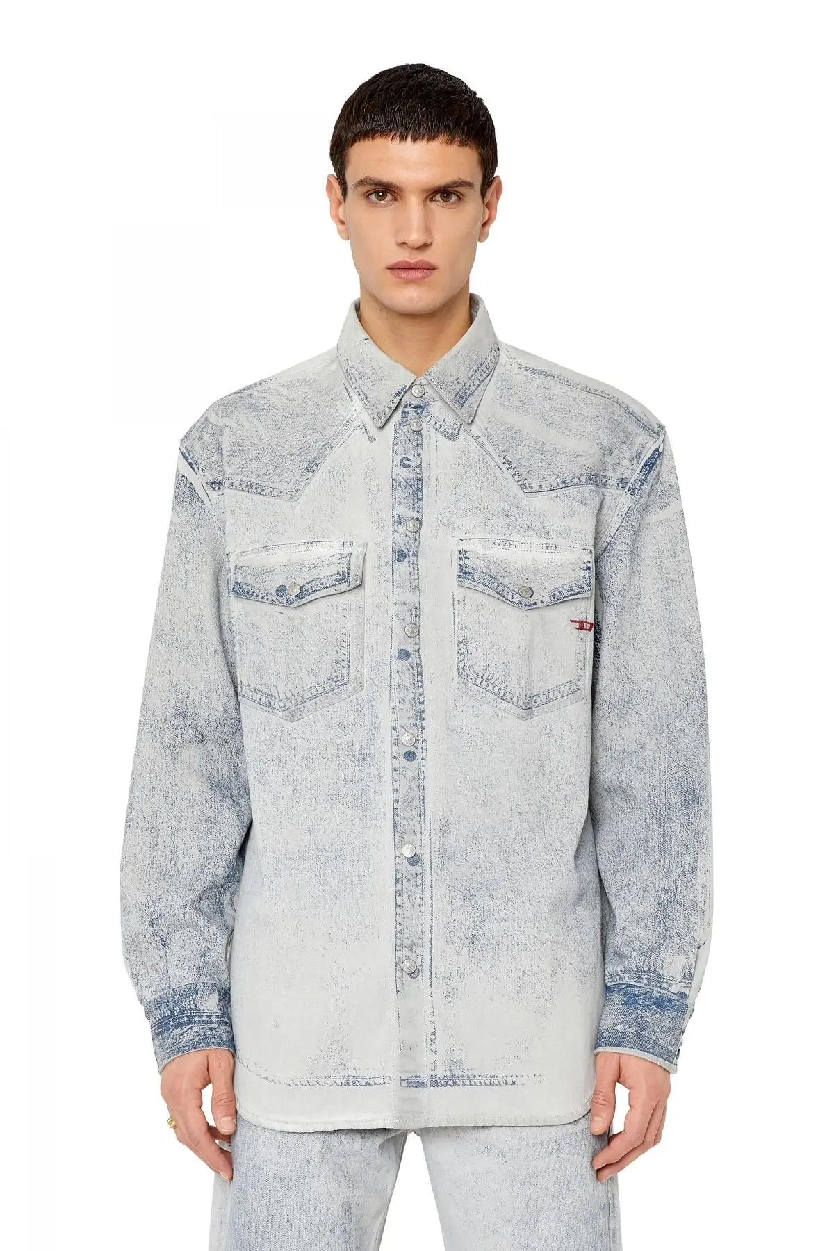 Grey Western shirt with misaligned print