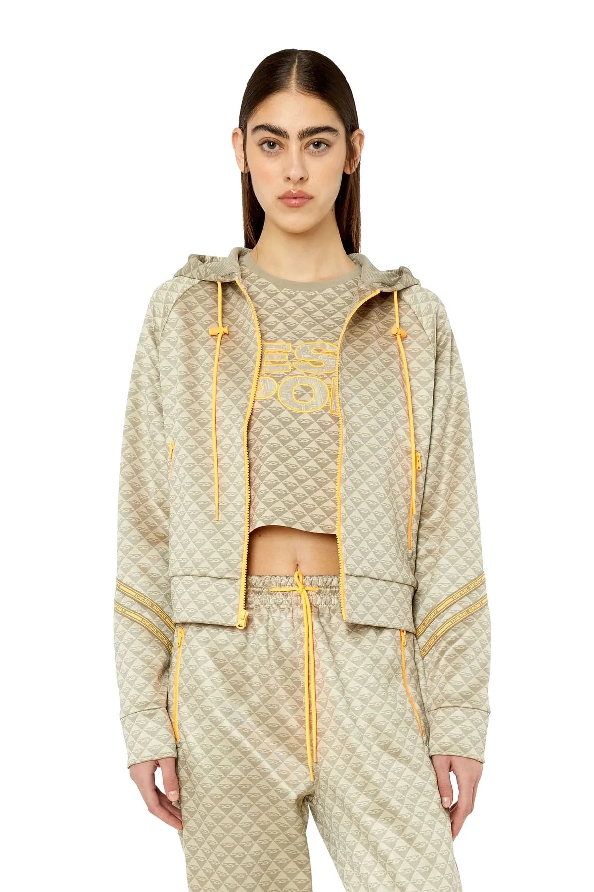 Beige Monogram hooded track jacket