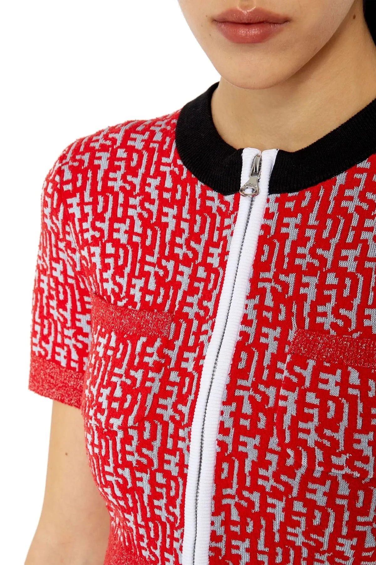 Grey and Red Mini cardigan with bouclé-knit monogram