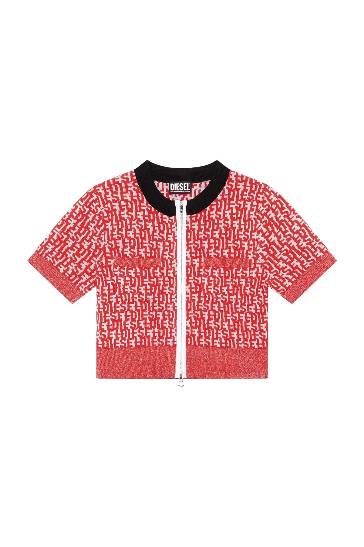 Grey and Red Mini cardigan with bouclé-knit monogram