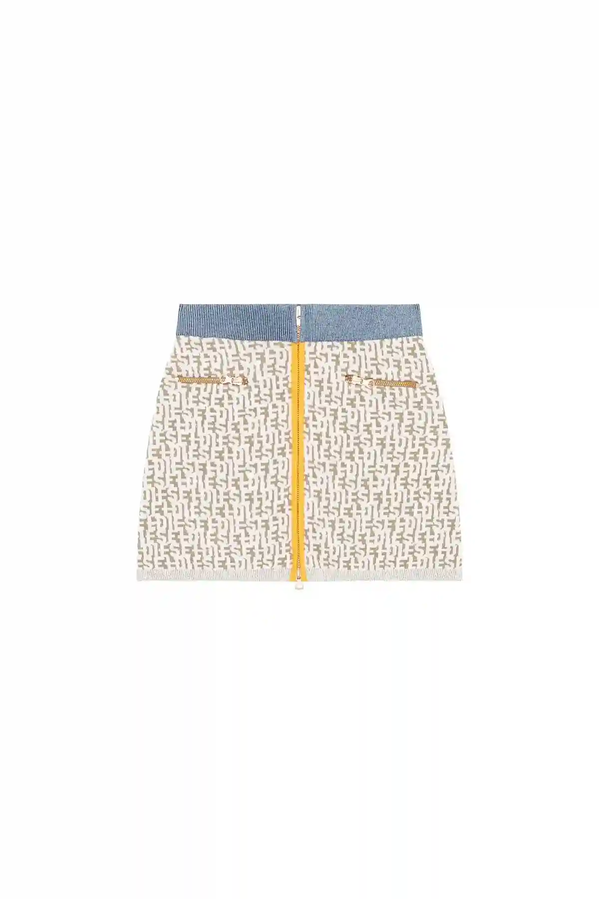 Brown and White Short skirt with bouclé-knit monogram