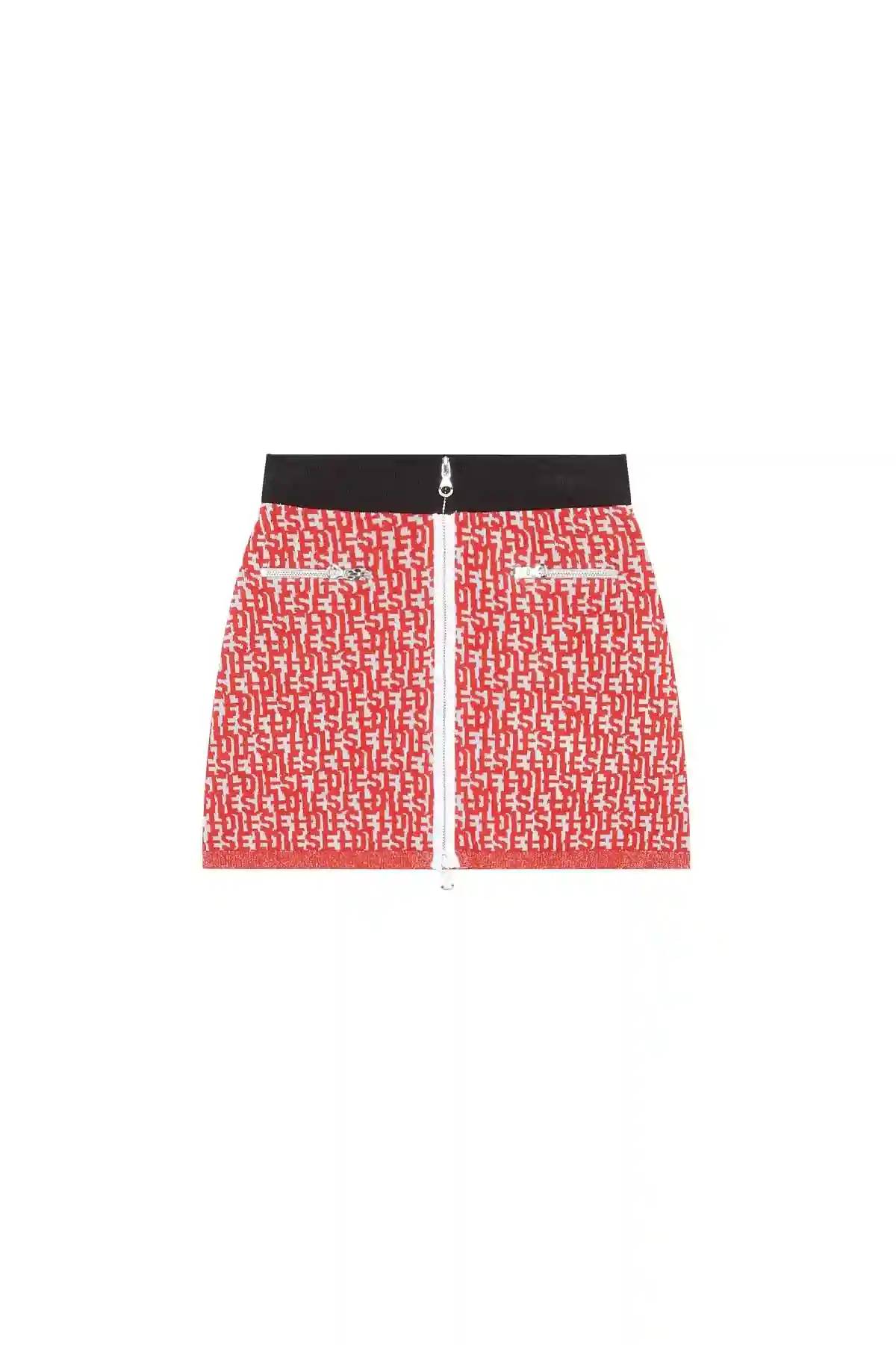 Red and Grey Short skirt with bouclé-knit monogram