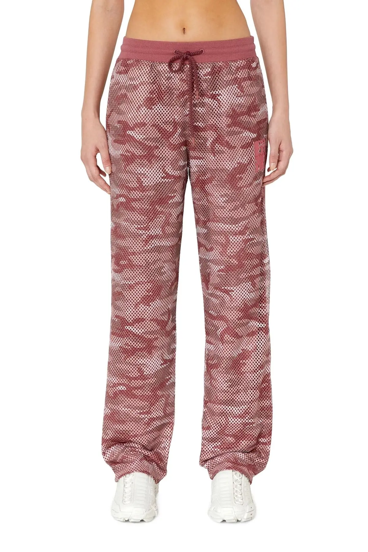 Pink Mesh track pants with camo print