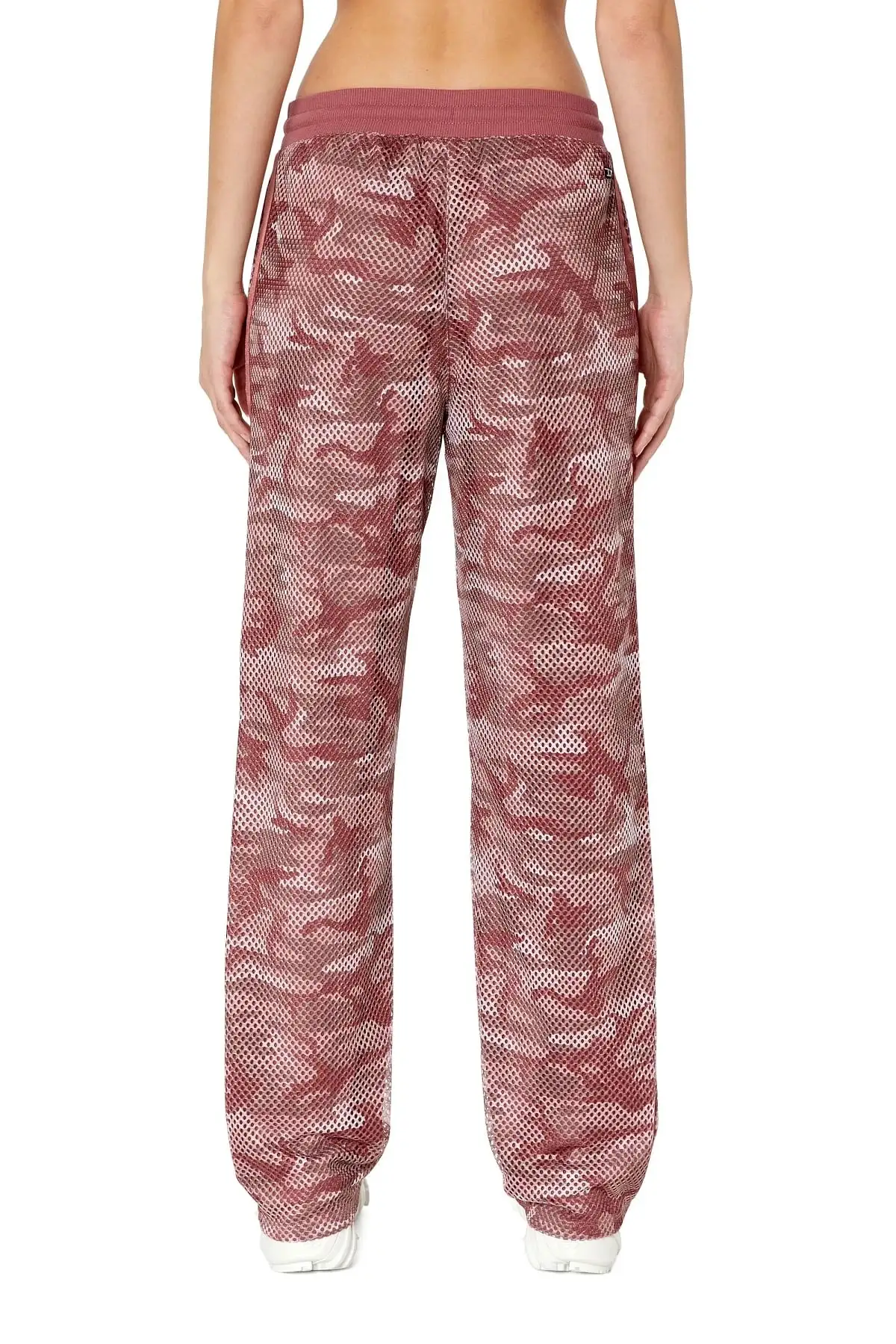 Pink Mesh track pants with camo print