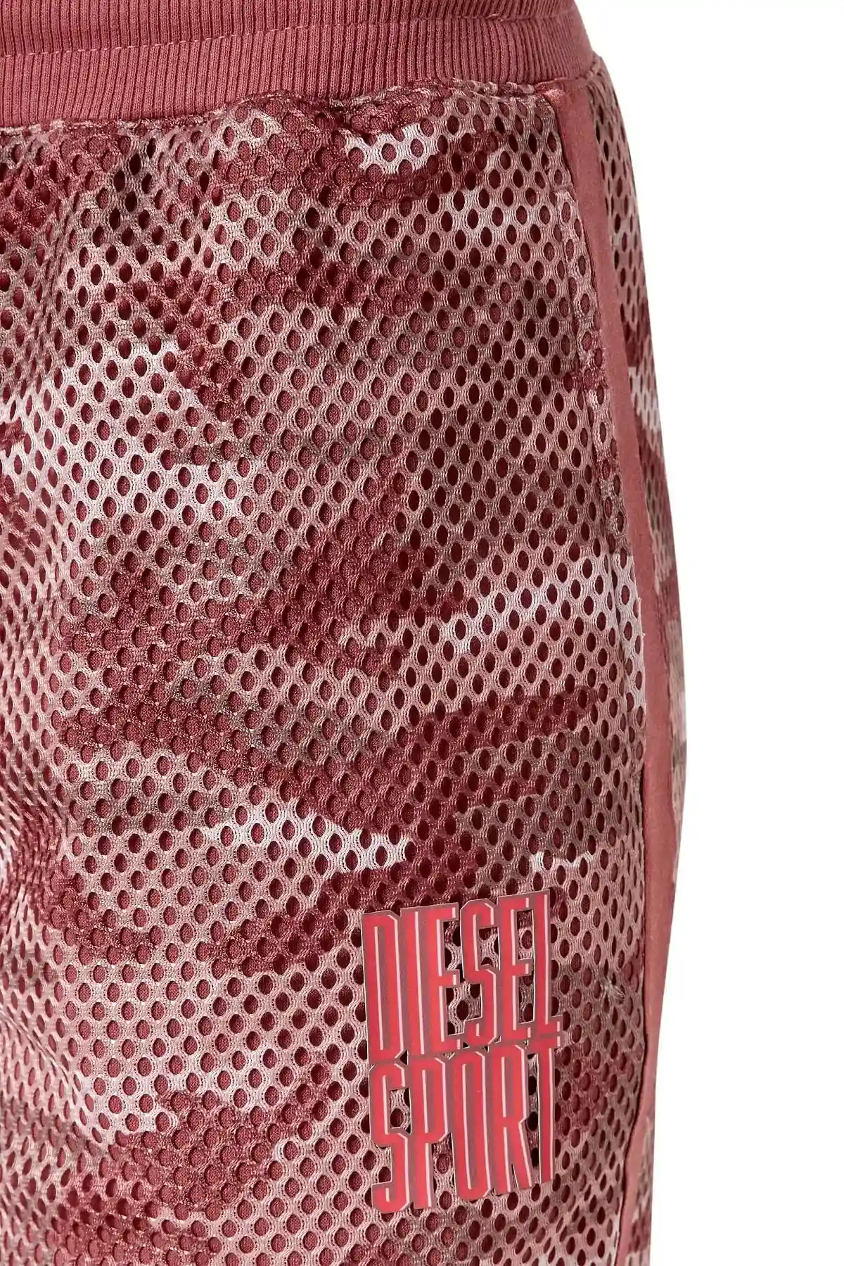 Pink Mesh track pants with camo print