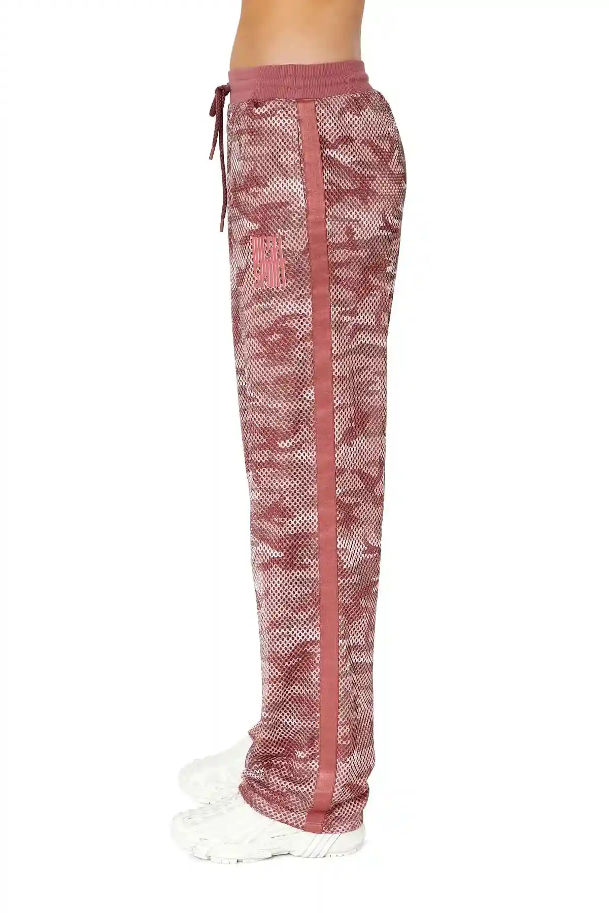 Pink Mesh track pants with camo print