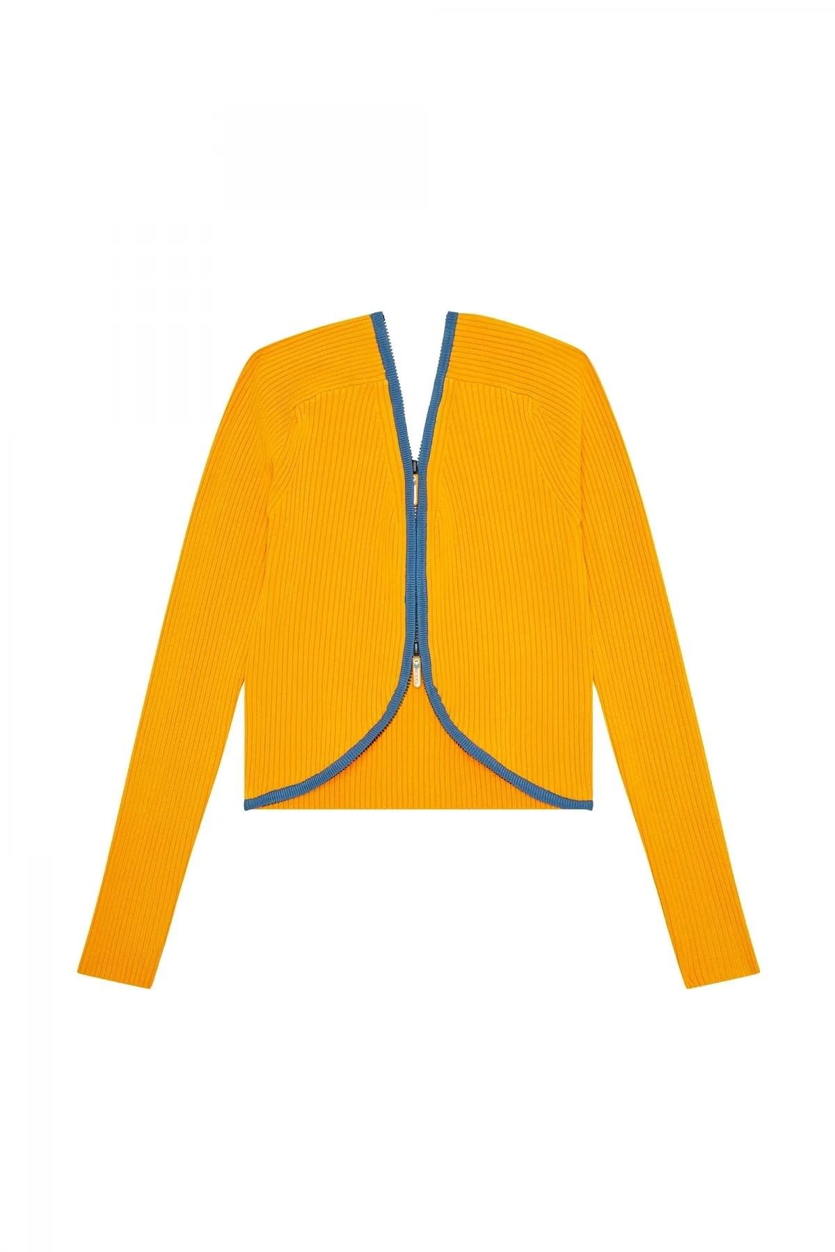 Orange Ribbed cardigan with curved hem