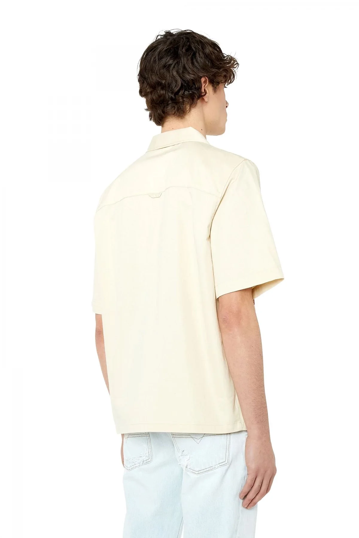 Beige Bowling shirt with maxi label print