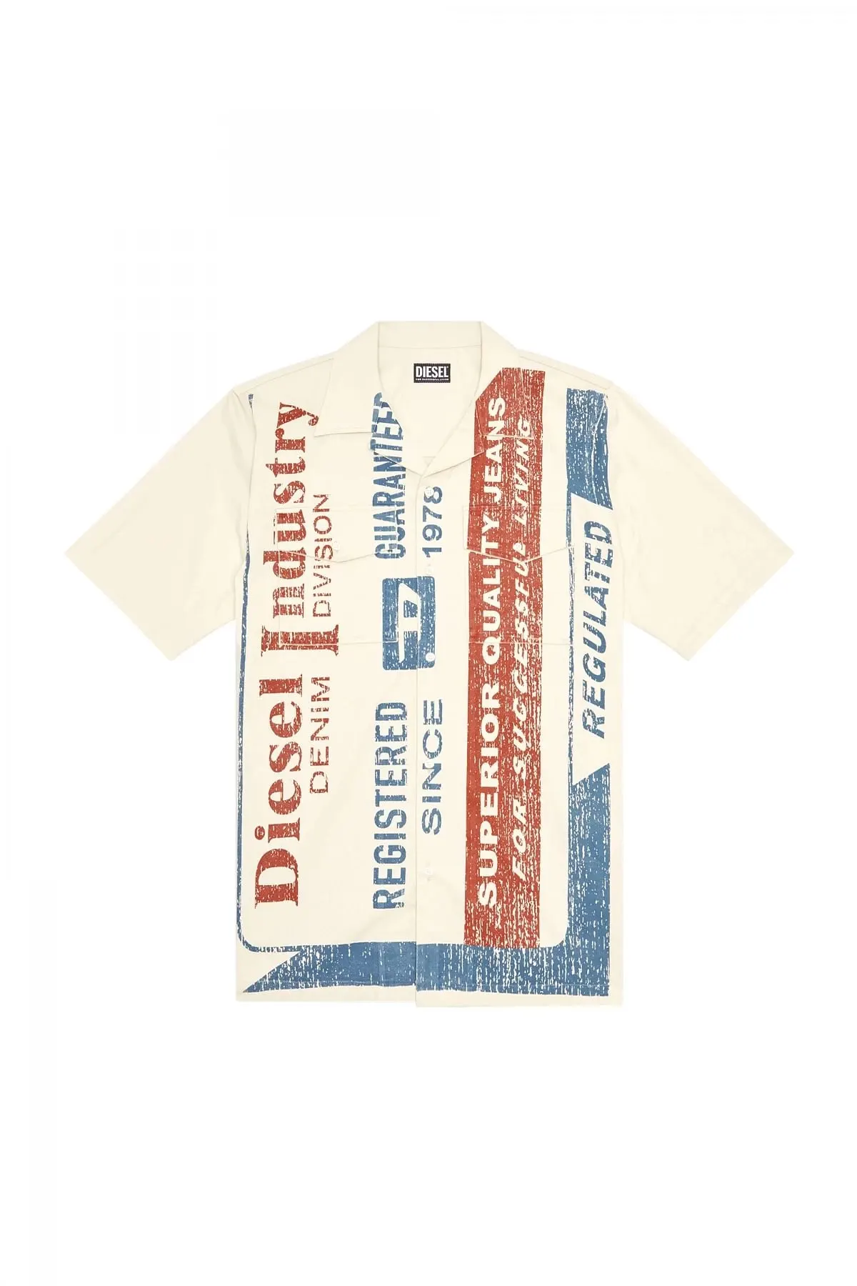Beige Bowling shirt with maxi label print