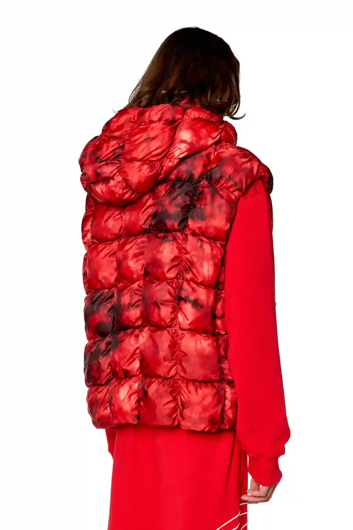 Red Padded vest jacket with hood