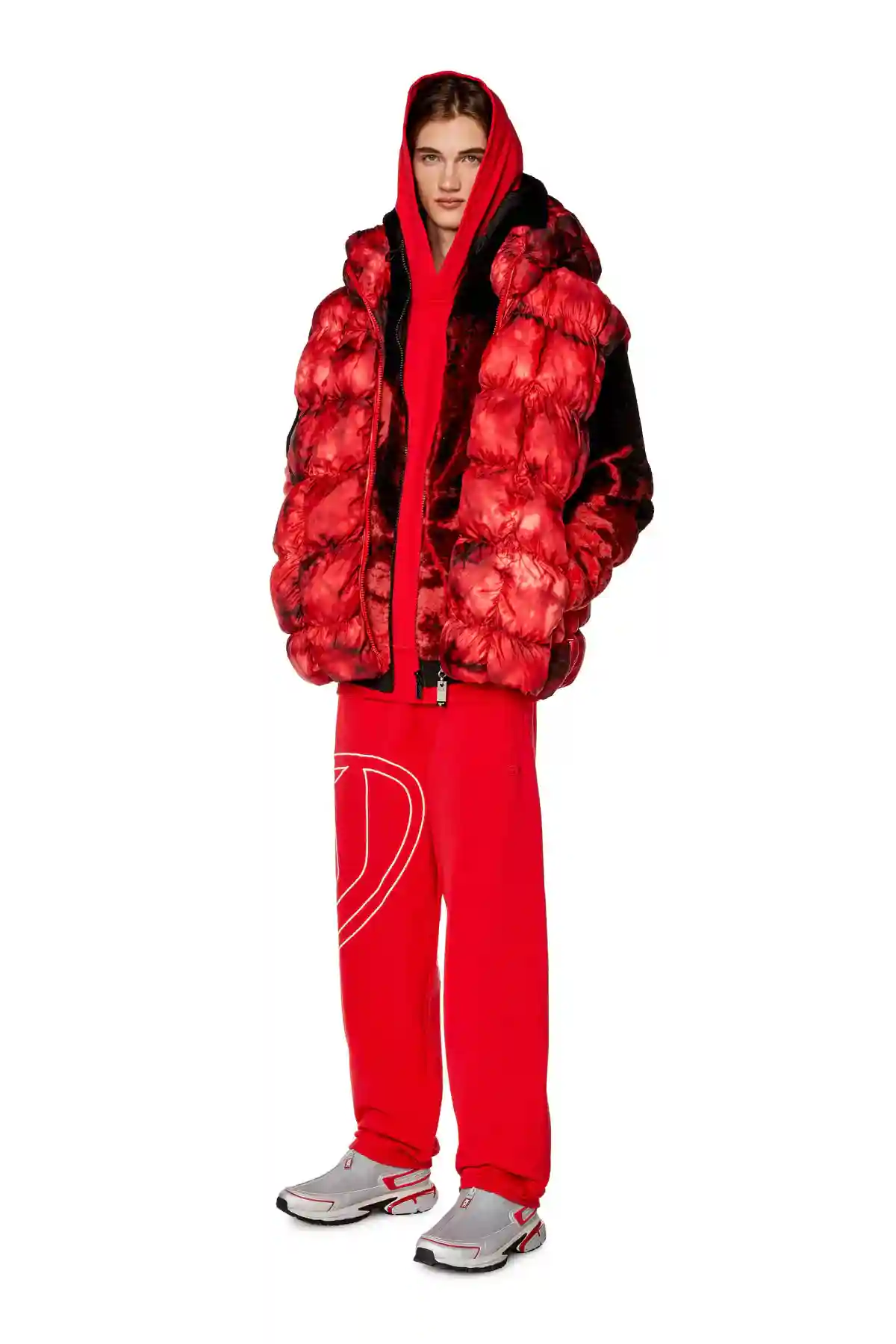 Red Padded vest jacket with hood