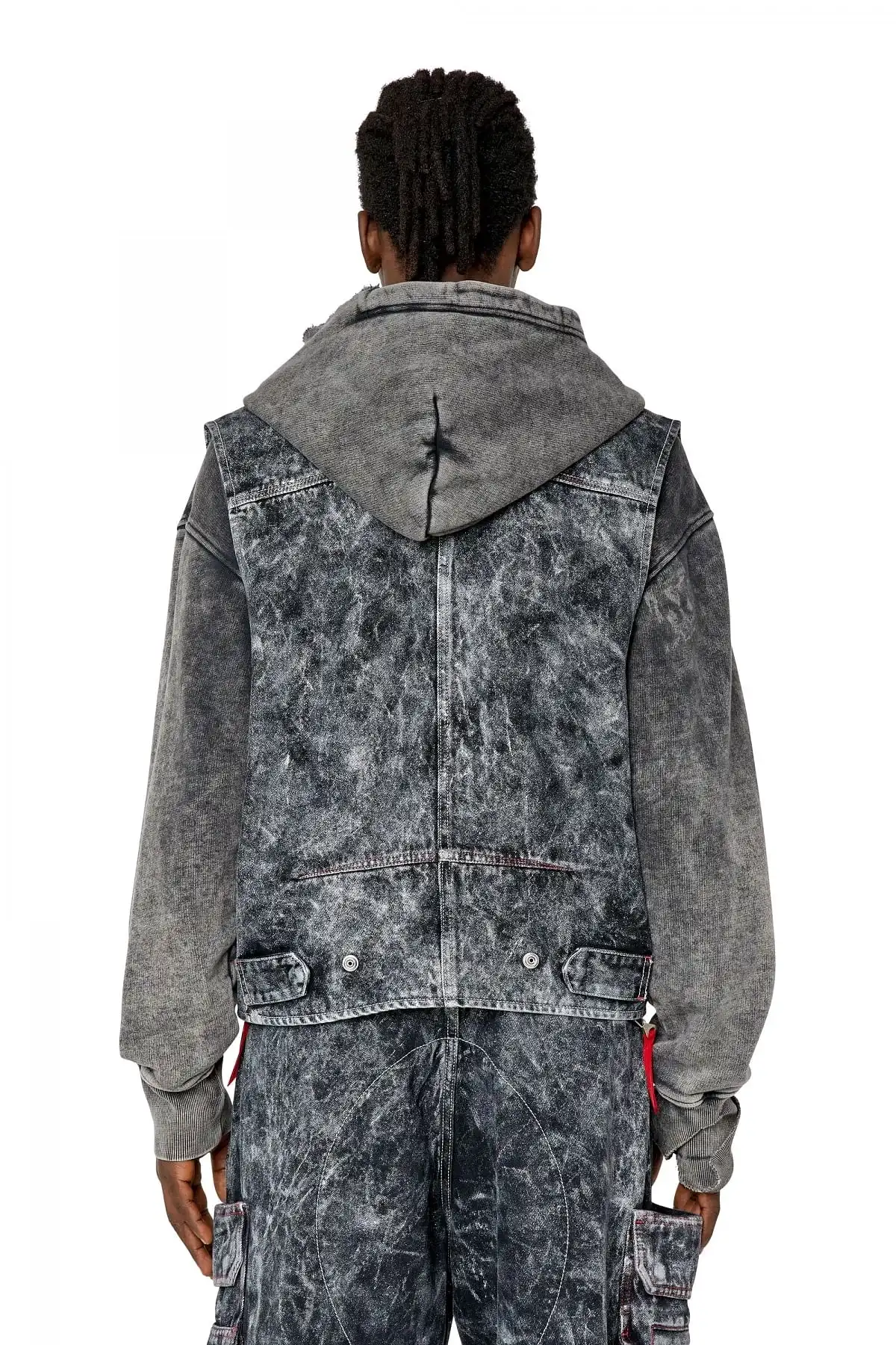 Black Utility vest in marbled-effect denim