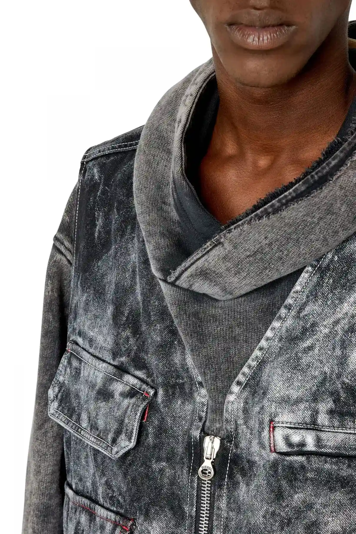 Black Utility vest in marbled-effect denim