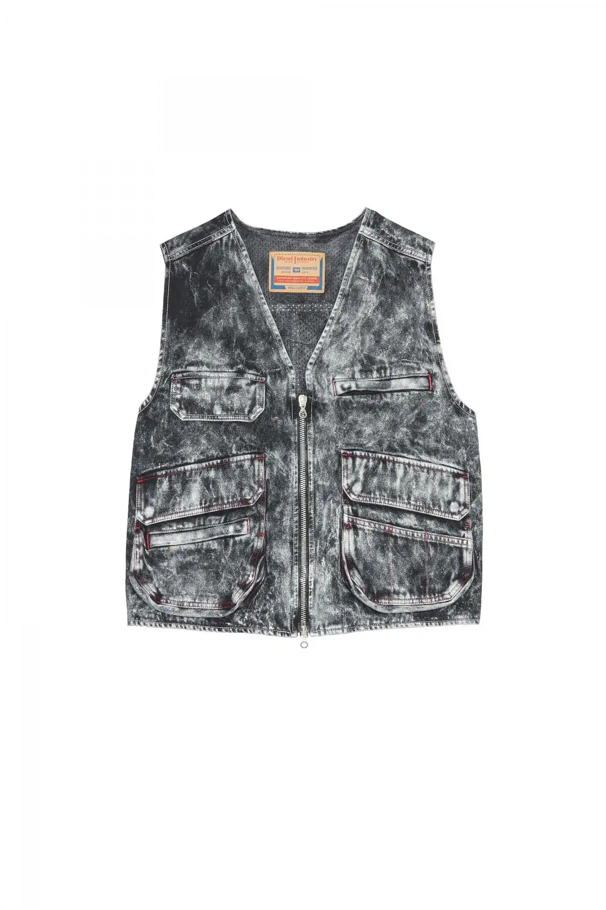 Black Utility vest in marbled-effect denim