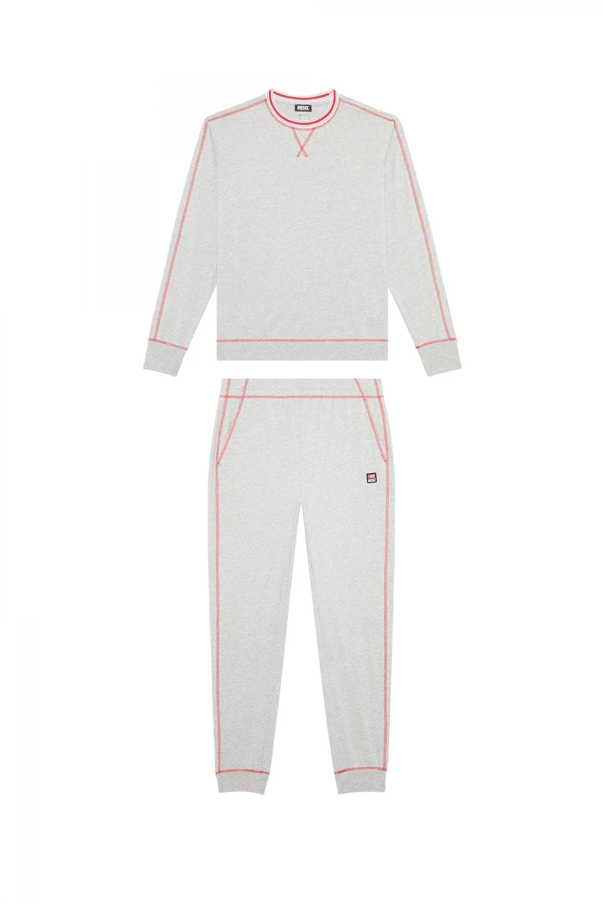 Grey Long pyjama set with striped neck