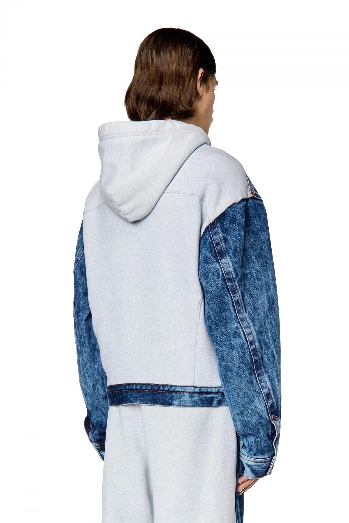 Blue Jacket-hoodie in denim and jersey