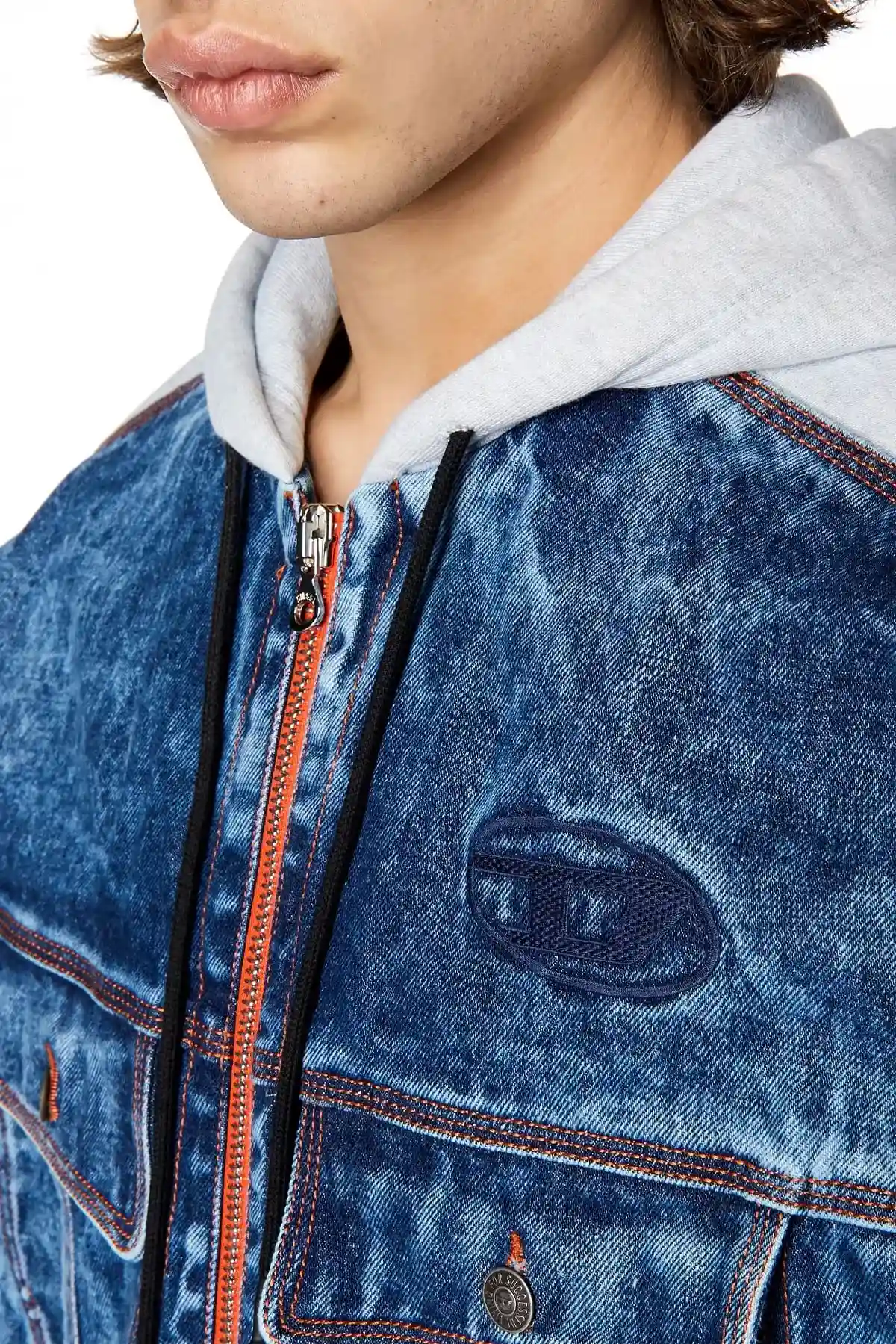 Blue Jacket-hoodie in denim and jersey