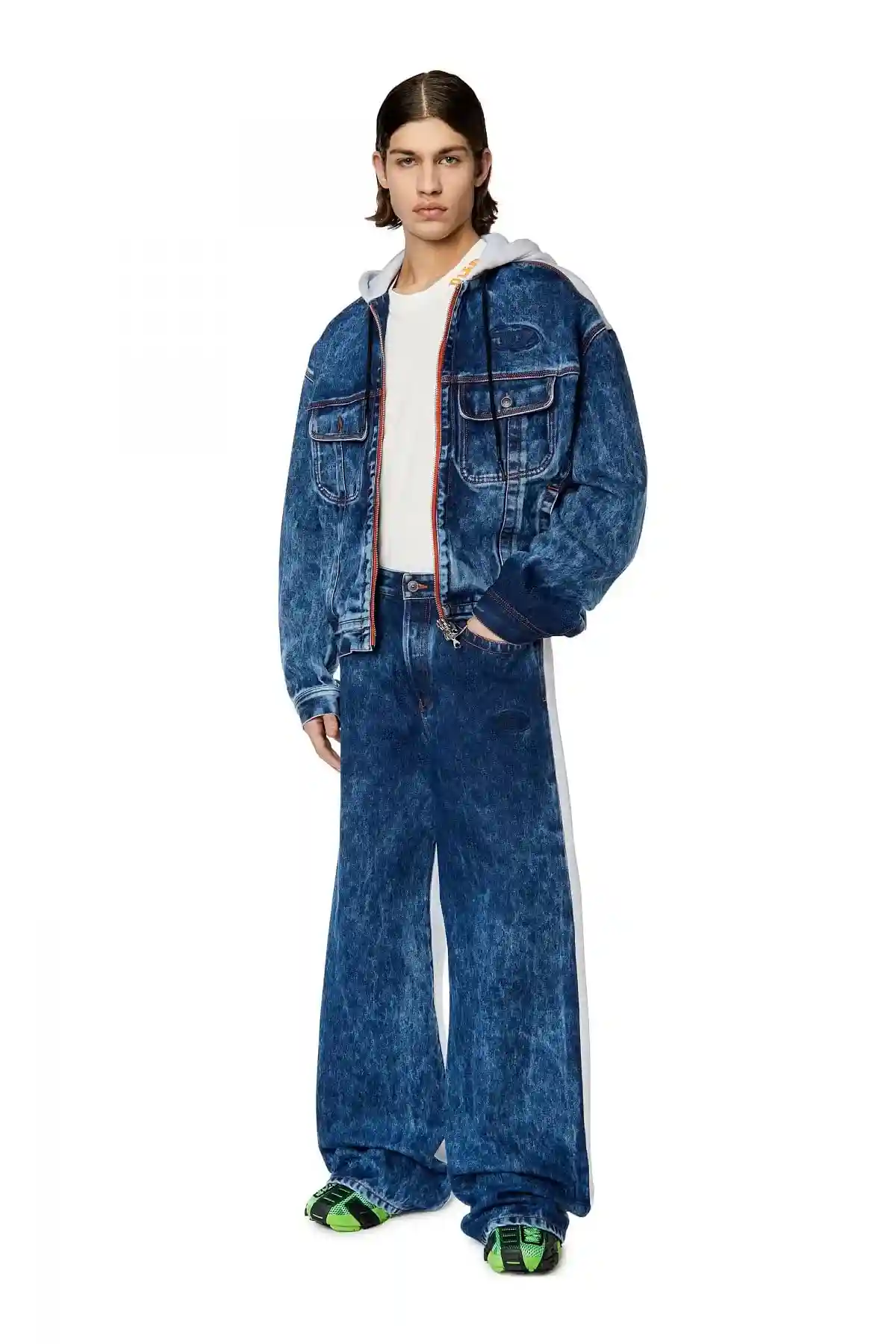 Blue Jacket-hoodie in denim and jersey