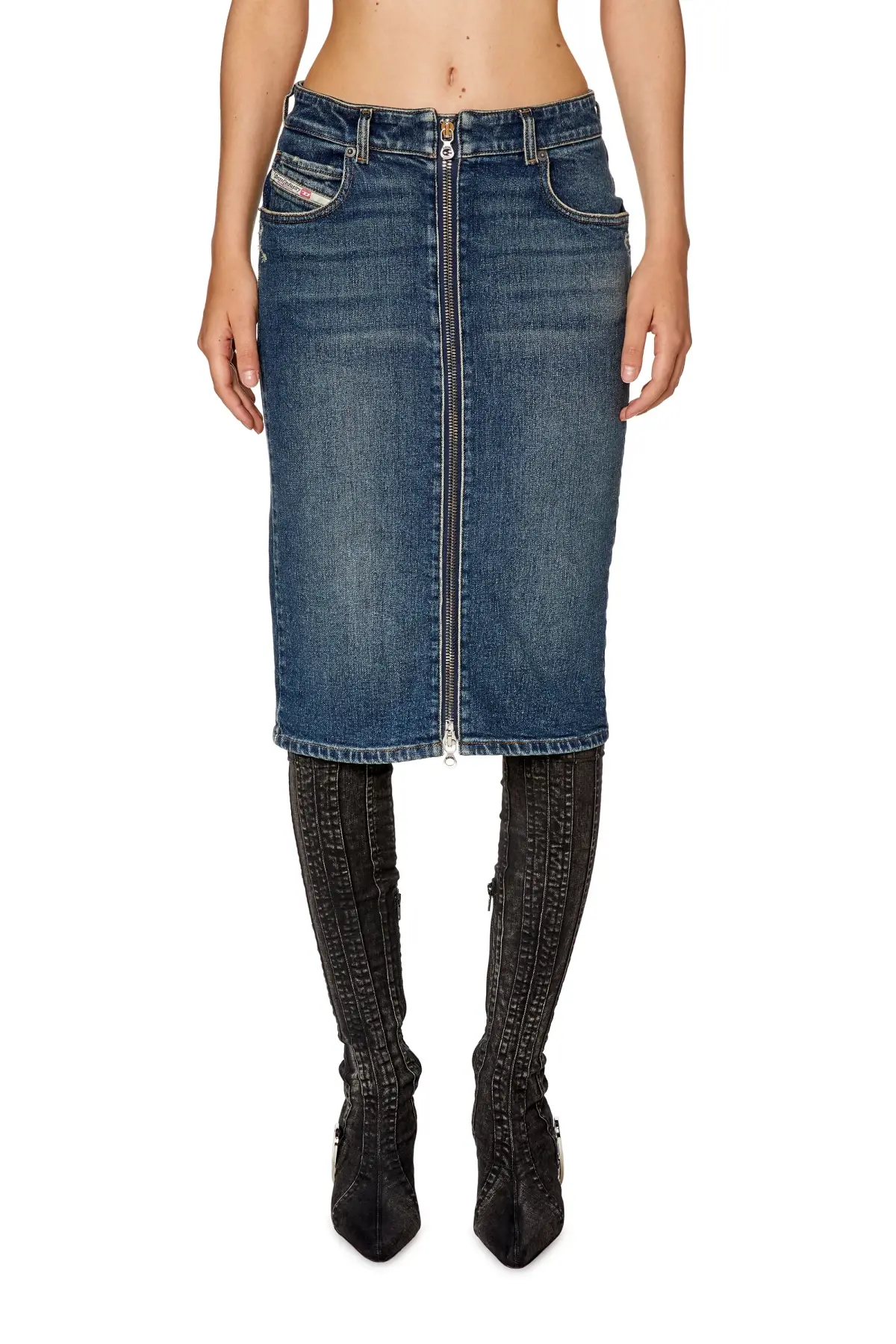 Blue Pencil skirt in cotton and hemp denim