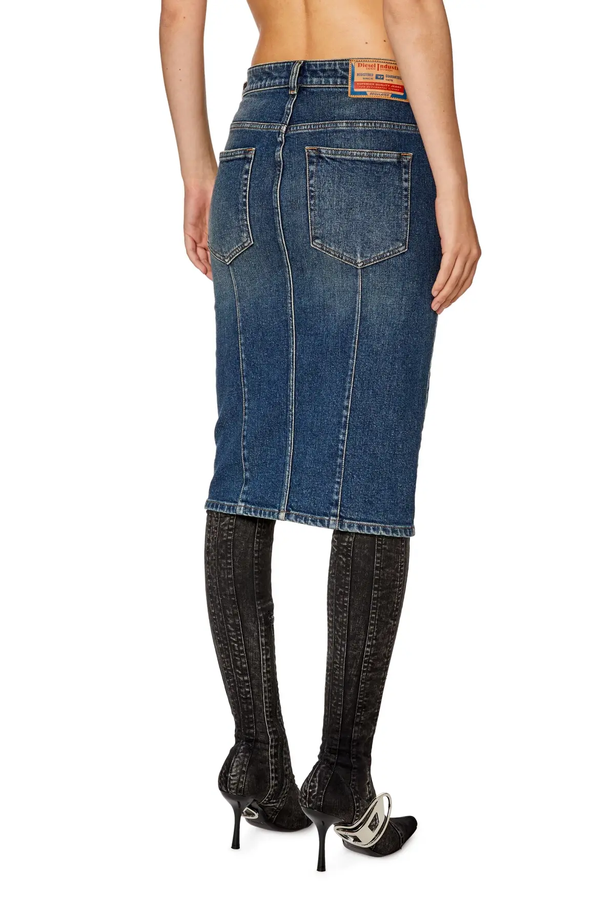 Blue Pencil skirt in cotton and hemp denim