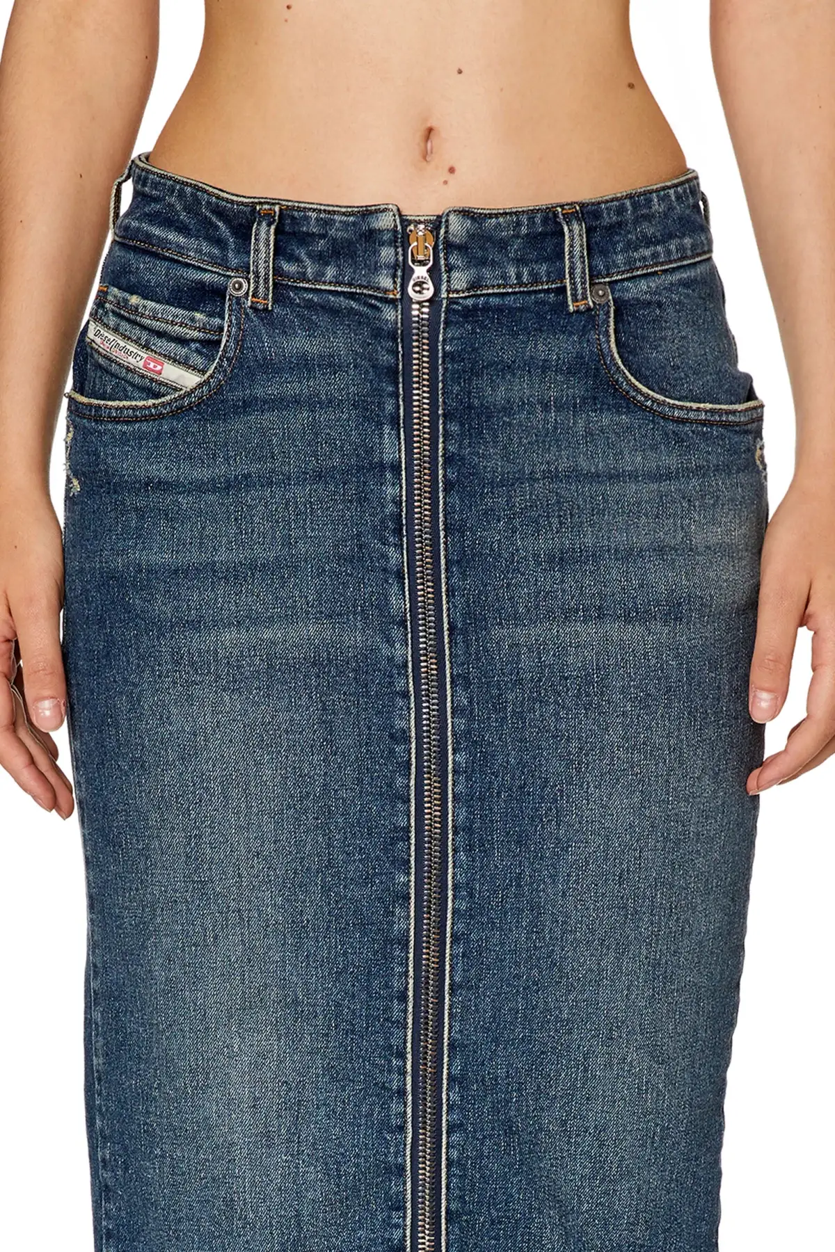 Blue Pencil skirt in cotton and hemp denim