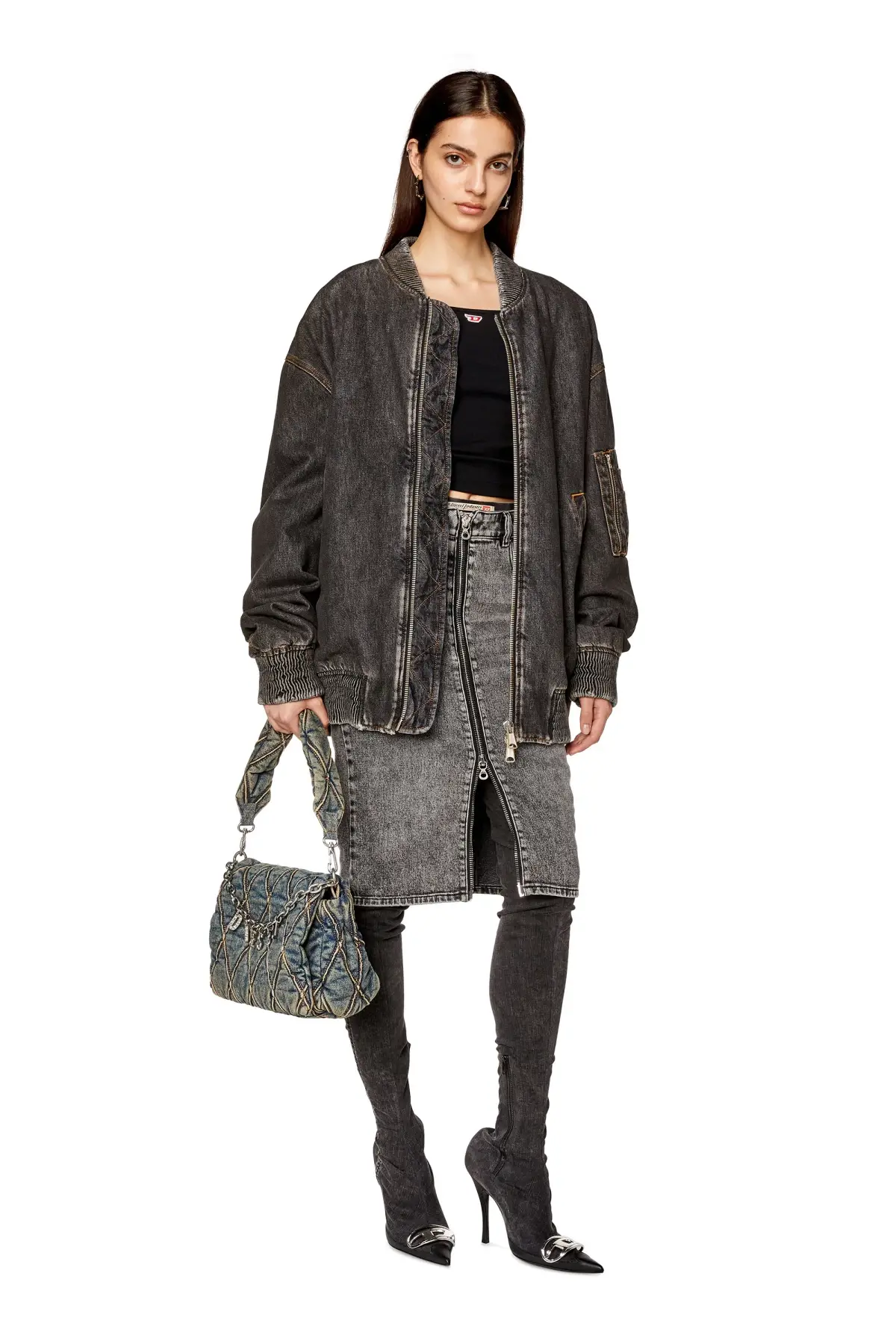 Black Pencil skirt in lightly treated denim