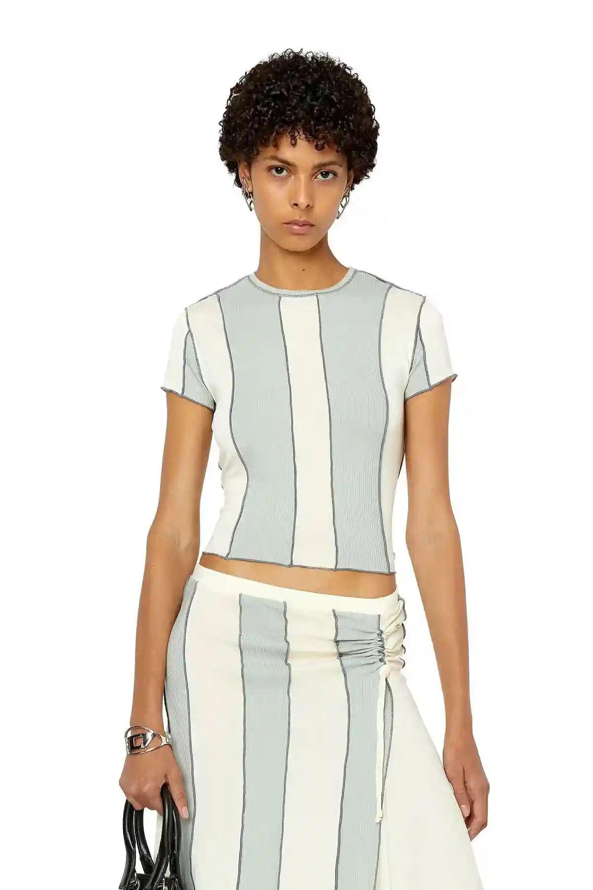 Blue and White Striped T-shirt in jersey and modal