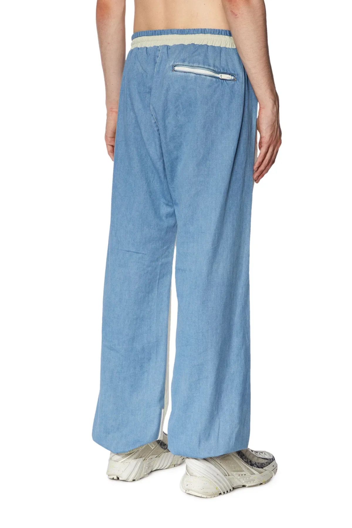 Multicolor Track pants in wrinkled nylon and denim