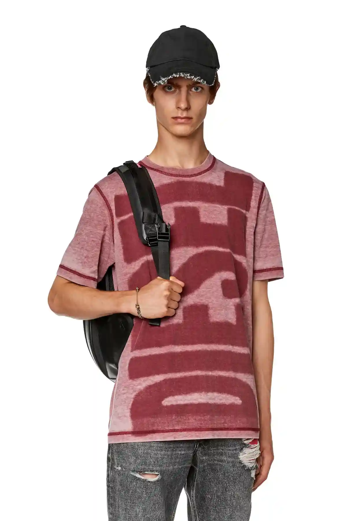 Red T-shirt with burn-out logo