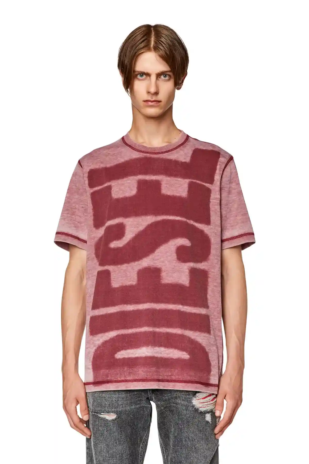 Red T-shirt with burn-out logo