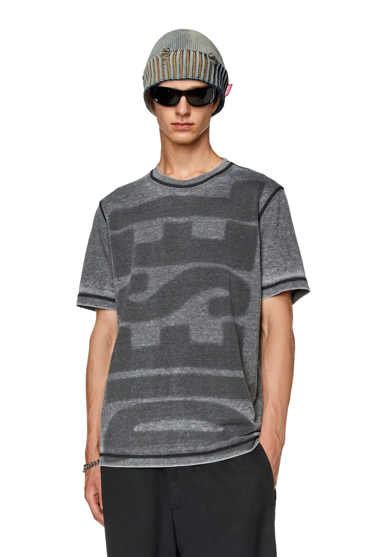 Black T-shirt with burn-out logo