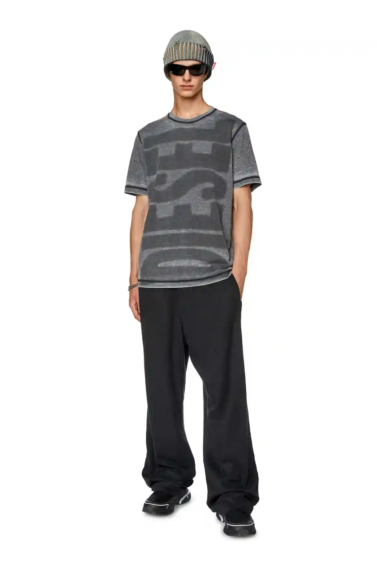 Black T-shirt with burn-out logo